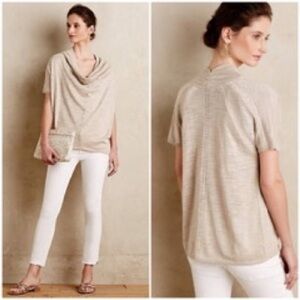 Anthropologie Knitted & Knotted Cowl Neck Short Sleeve Lightweight Sweater